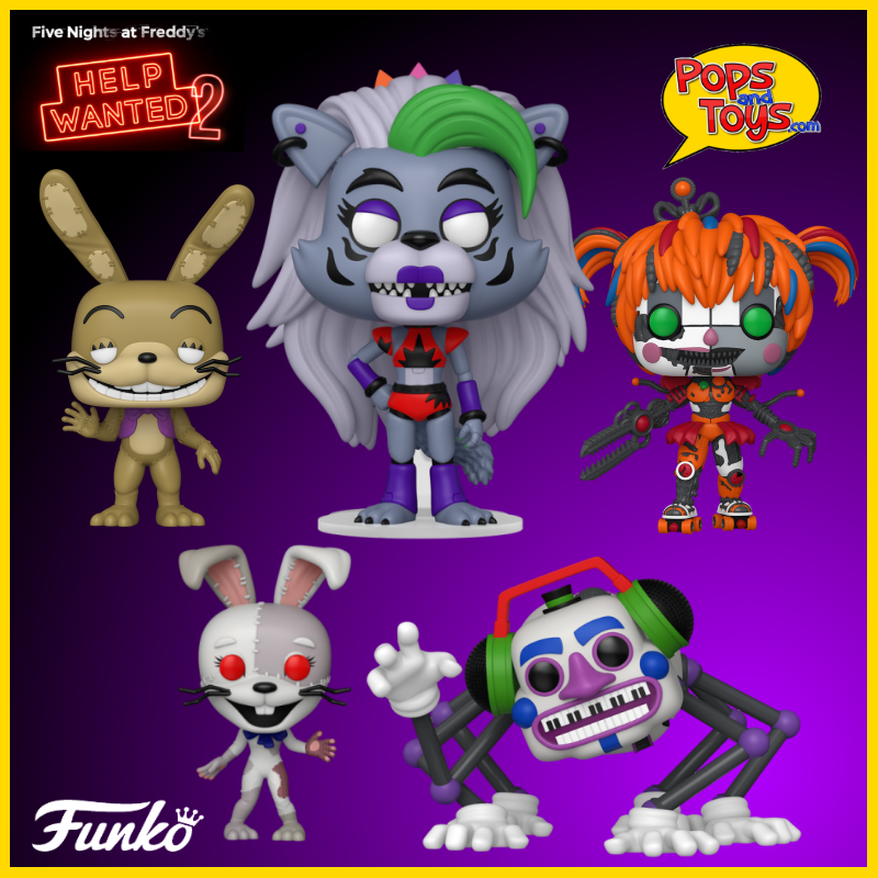 Funko Pop! FNAF Help Wanted 2 Bundle 5 Pack Vinyl Figures Scrap, Vanny, Glitchtrap, DJ Music Man, and Roxy