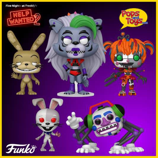 Funko Pop! FNAF Help Wanted 2 Bundle 5 Pack Vinyl Figures Scrap, Vanny, Glitchtrap, DJ Music Man, and Roxy