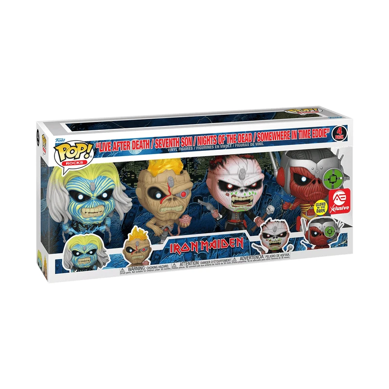 Funko Pop Iron Maiden Eddie 4 Pack Glow in the Dark GITD AE Exclusive