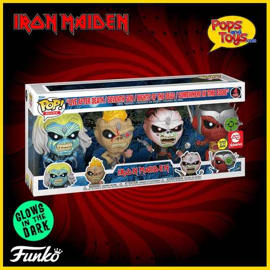 Funko Pop Iron Maiden Eddie 4 Pack Glow in the Dark GITD AE Exclusive