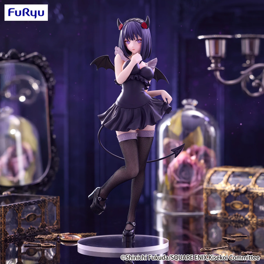Official FuRyu My Dress-Up Darling Marin Kitagawa Shizuku Kuroe BiCute Dark figure in detailed cosplay outfit with fabric fishnet stockings.