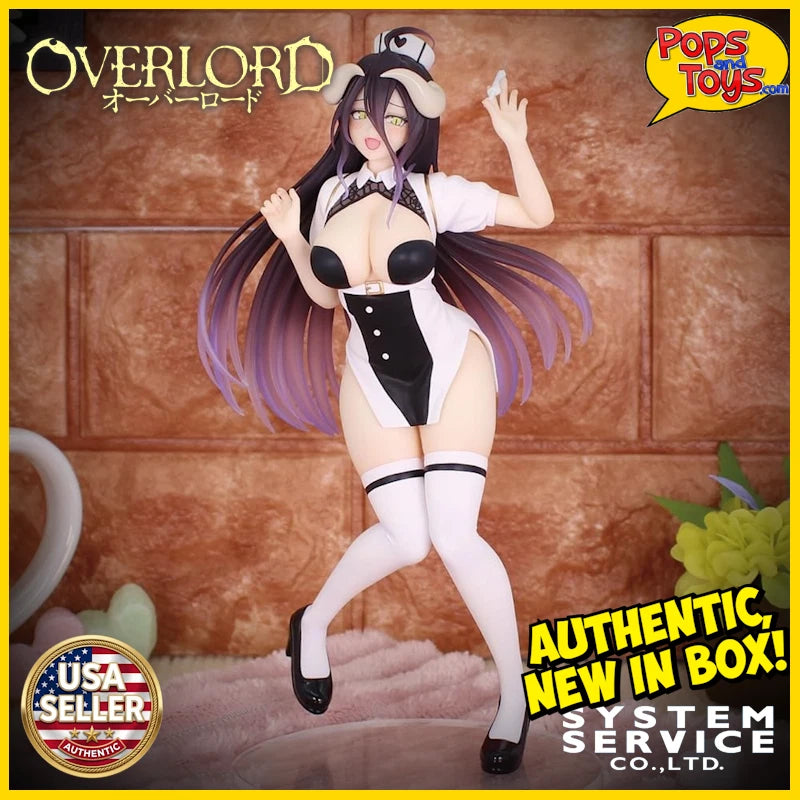 Official Overlord Albedo Nurse Ver. Vivit Figure by System Service featuring Albedo in a detailed nurse outfit with display stand.
