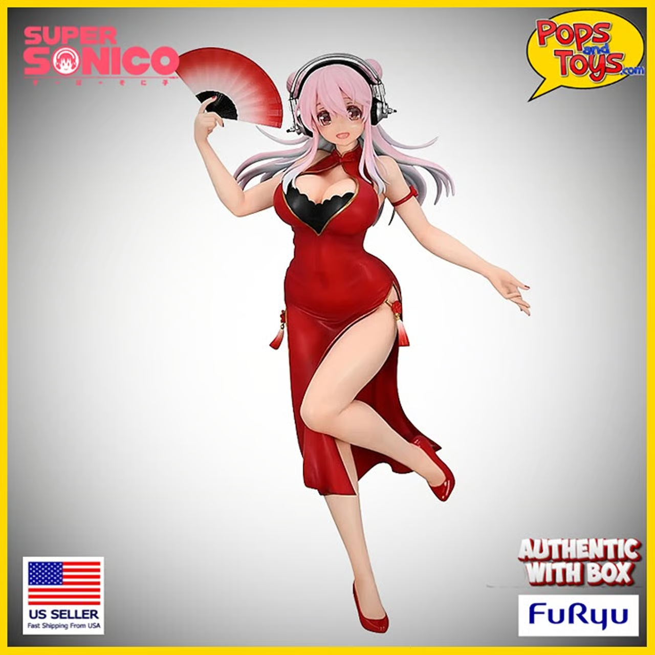 US Seller - Super Sonico Figure Trio-Try-iT FuRyu Red China Dress - 8.2" New
