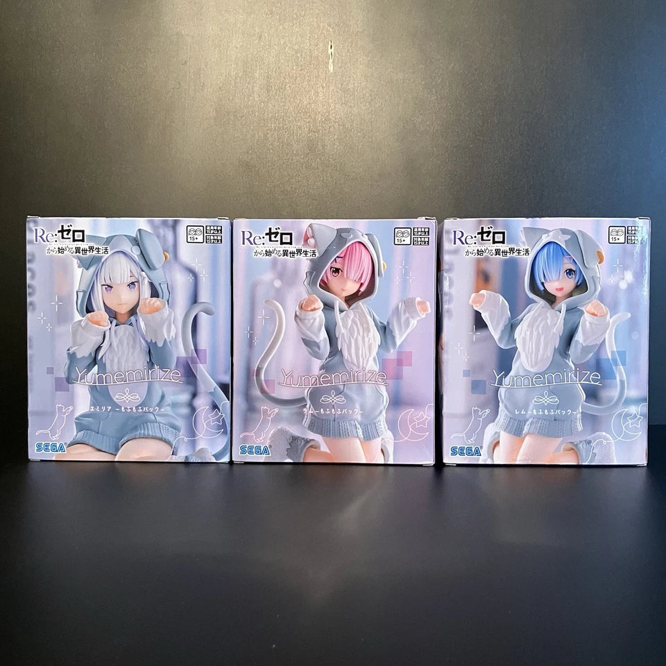 US SELLER - Set 3 Figures - Re:zero - Yumemirize Mofumofu Pack Sega re