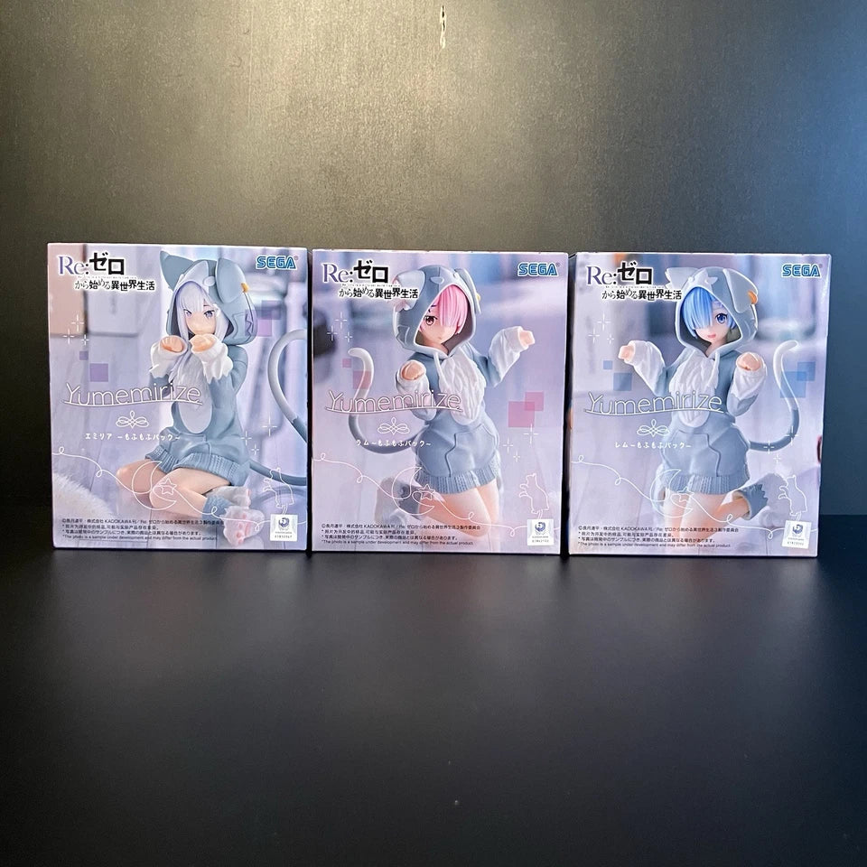 US SELLER - Set 3 Figures - Re:zero - Yumemirize Mofumofu Pack Sega re